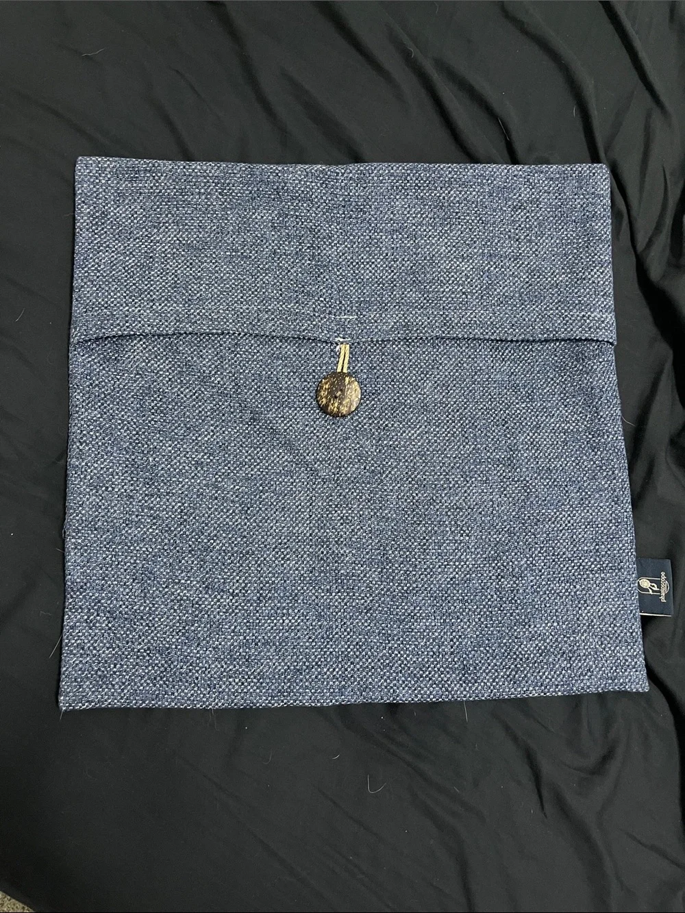 Navy Blue Tweed Decorative Pillow Cover with Brown Button Closure (set of 2)
